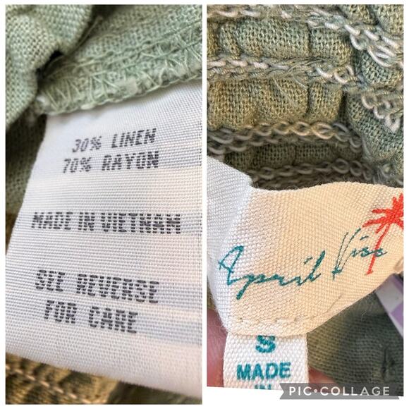 New Green Linen Blend April Kiss Pants Small Beach Rope Drawstring Waist Pockets - Picture 8 of 11